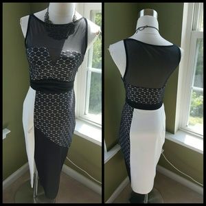 ASOS Black and White Mesh Pencil Dress